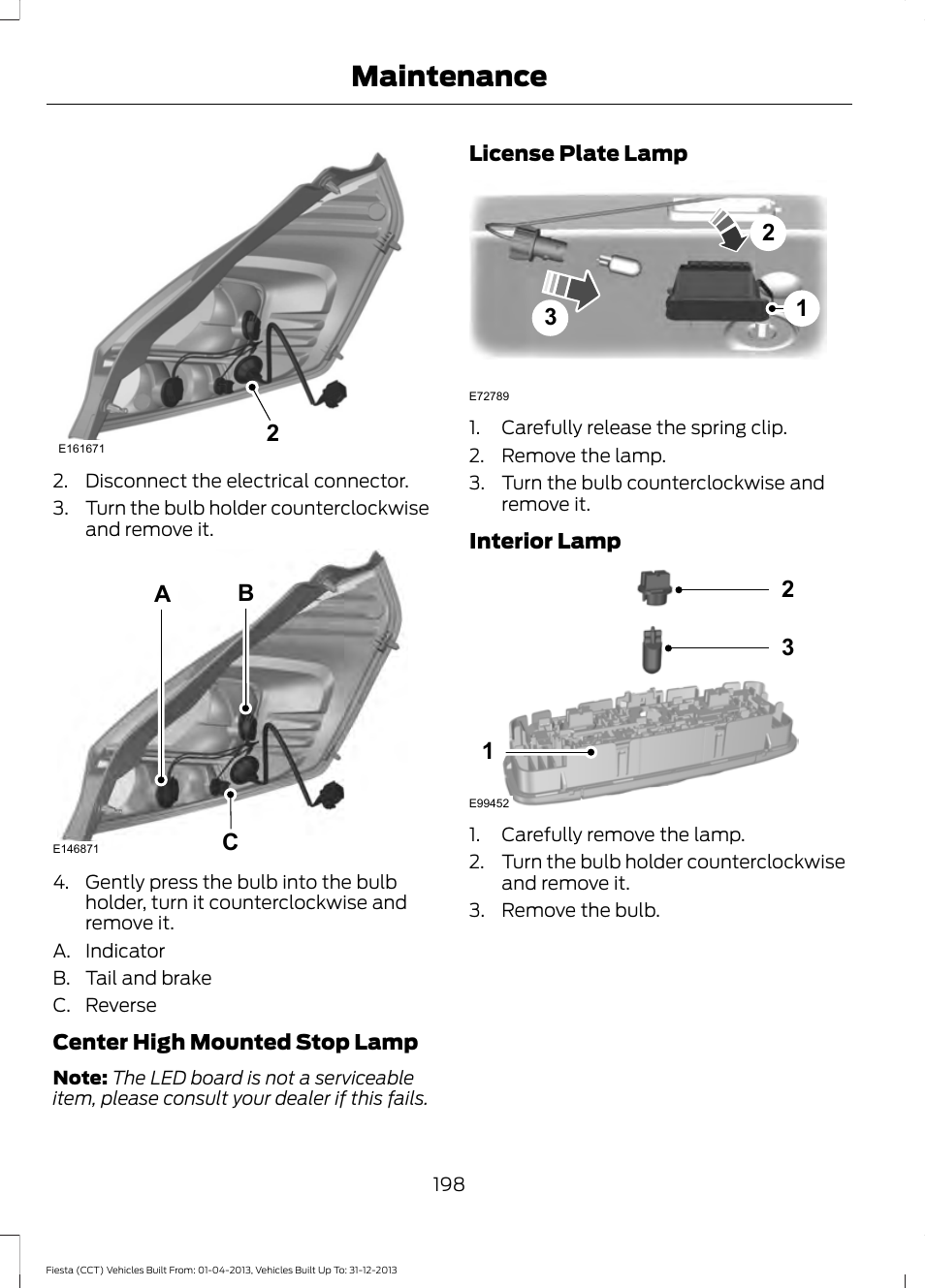 Maintenance, Ab c | FORD 2014 Fiesta v.2 User Manual | Page 201 / 398