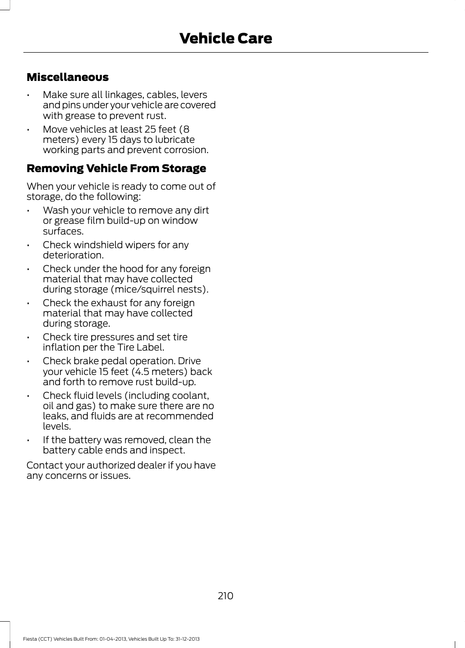 Vehicle care | FORD 2014 Fiesta v.2 User Manual | Page 213 / 398