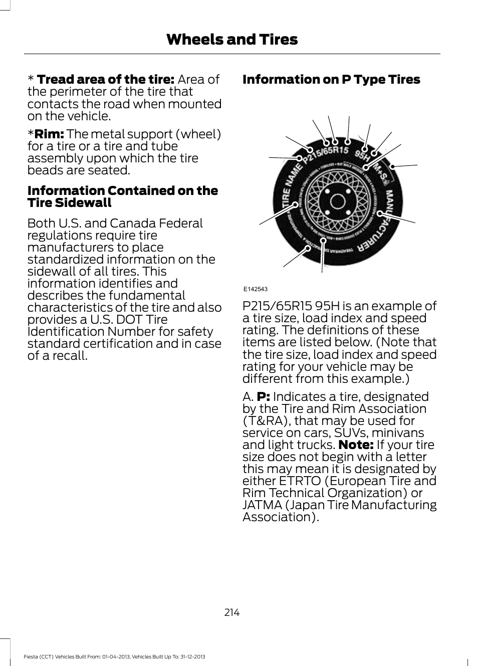 Wheels and tires | FORD 2014 Fiesta v.2 User Manual | Page 217 / 398