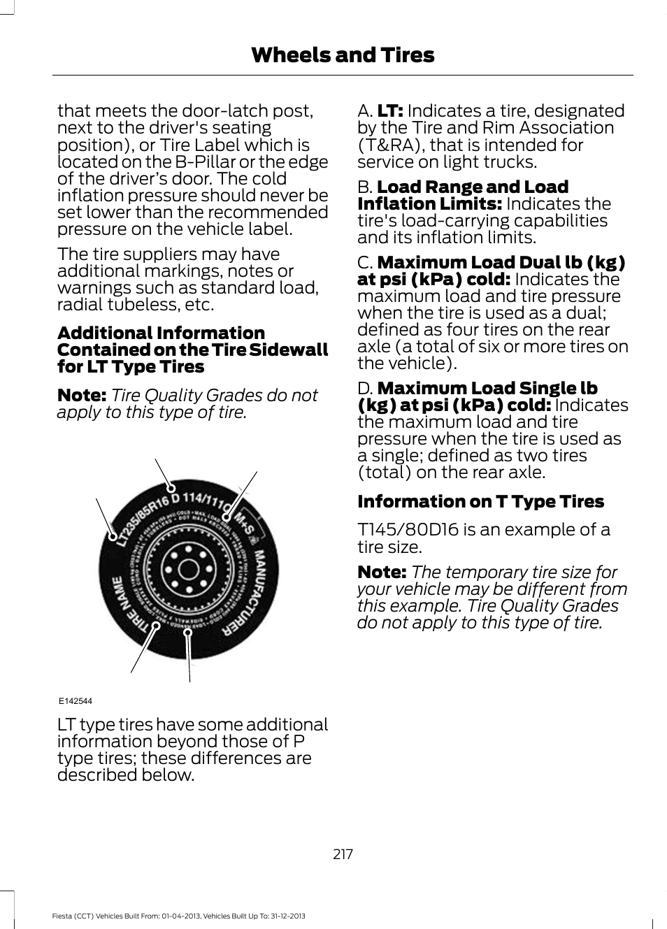 Wheels and tires | FORD 2014 Fiesta v.2 User Manual | Page 220 / 398