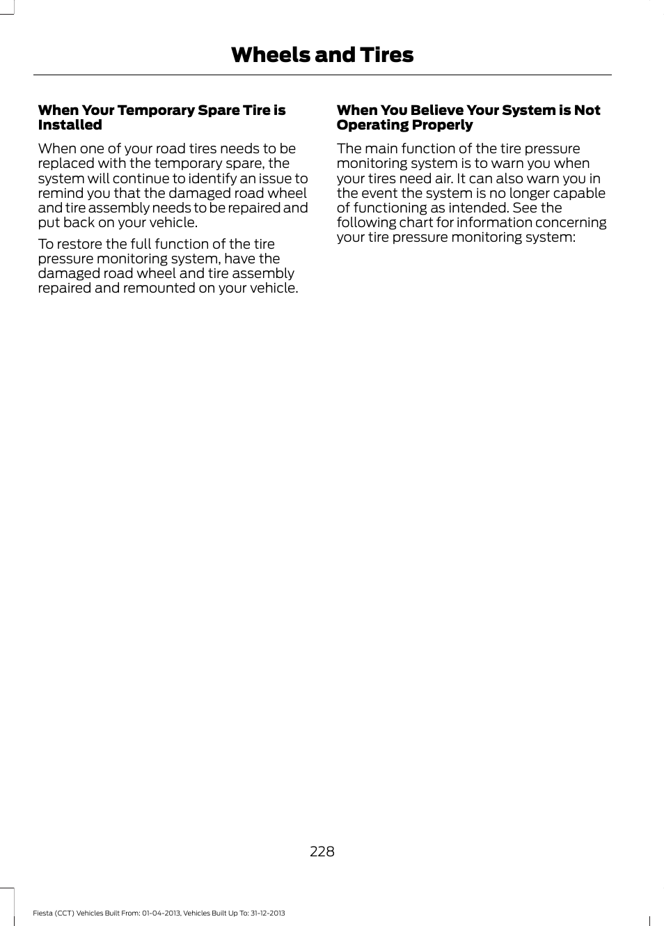 Wheels and tires | FORD 2014 Fiesta v.2 User Manual | Page 231 / 398