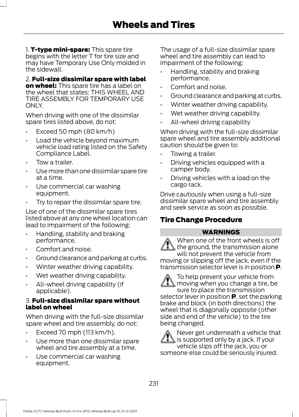 Wheels and tires | FORD 2014 Fiesta v.2 User Manual | Page 234 / 398
