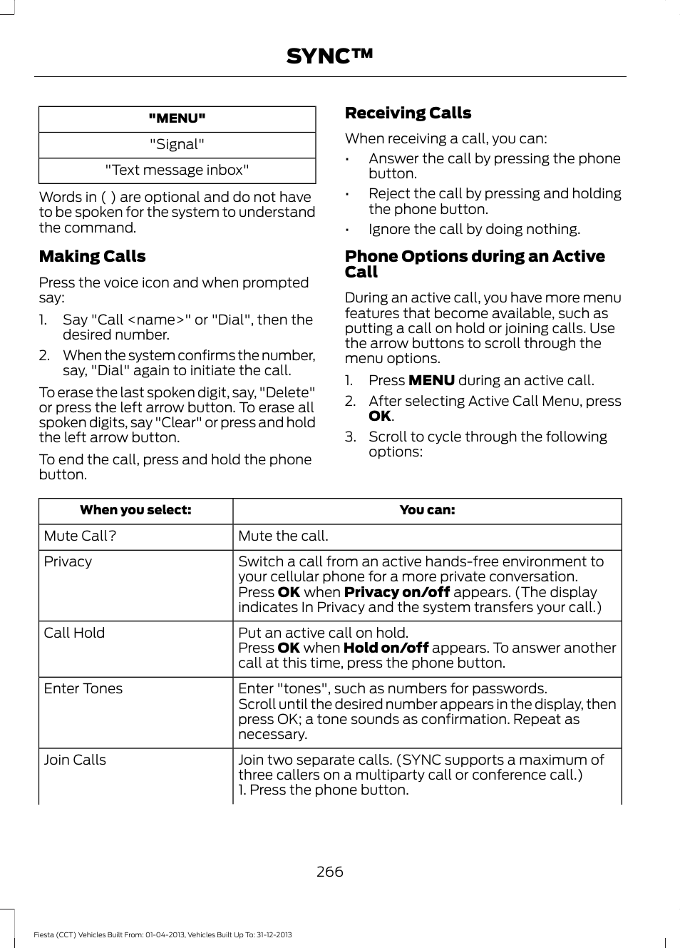 Sync | FORD 2014 Fiesta v.2 User Manual | Page 269 / 398