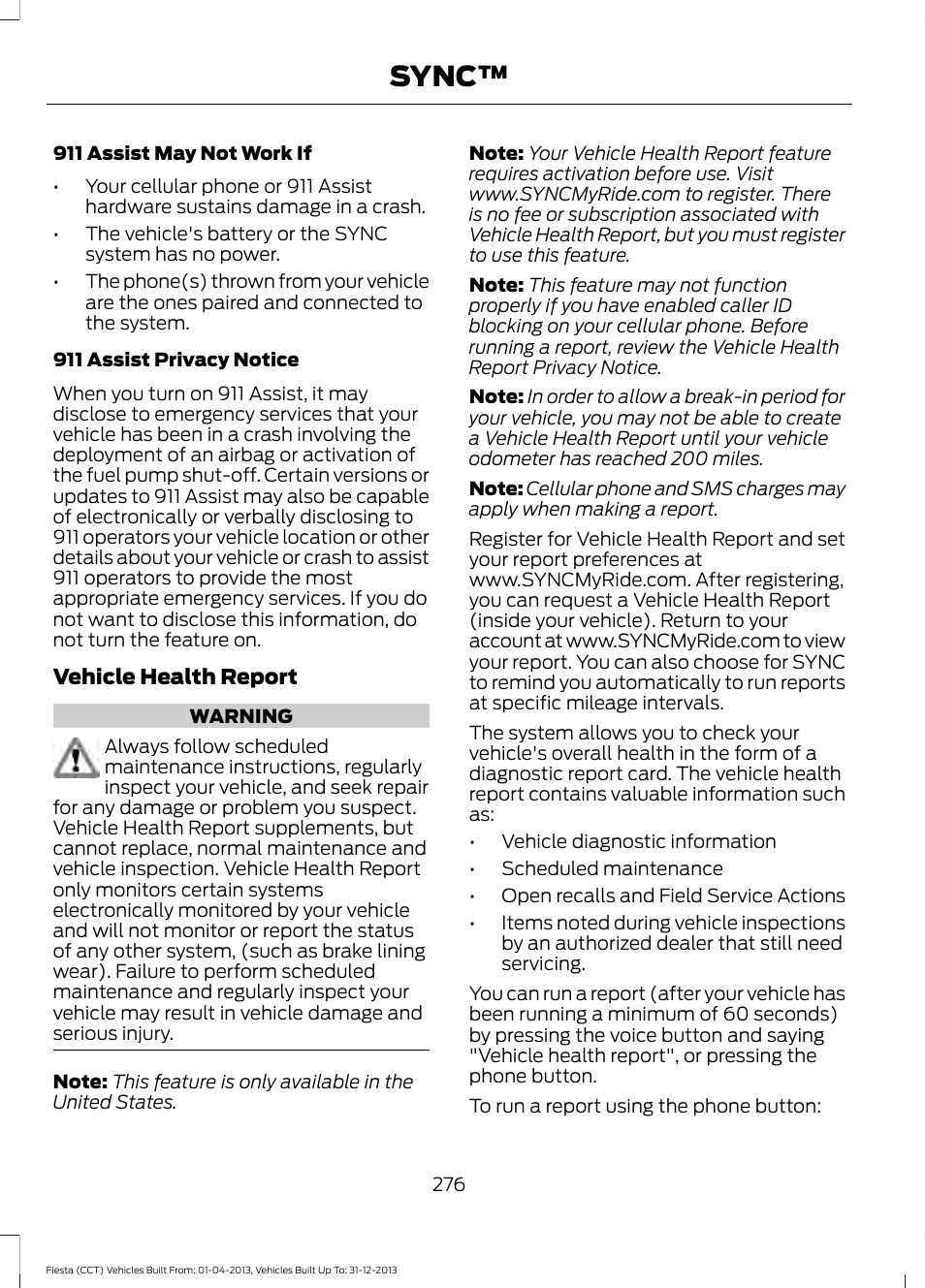 Sync | FORD 2014 Fiesta v.2 User Manual | Page 279 / 398