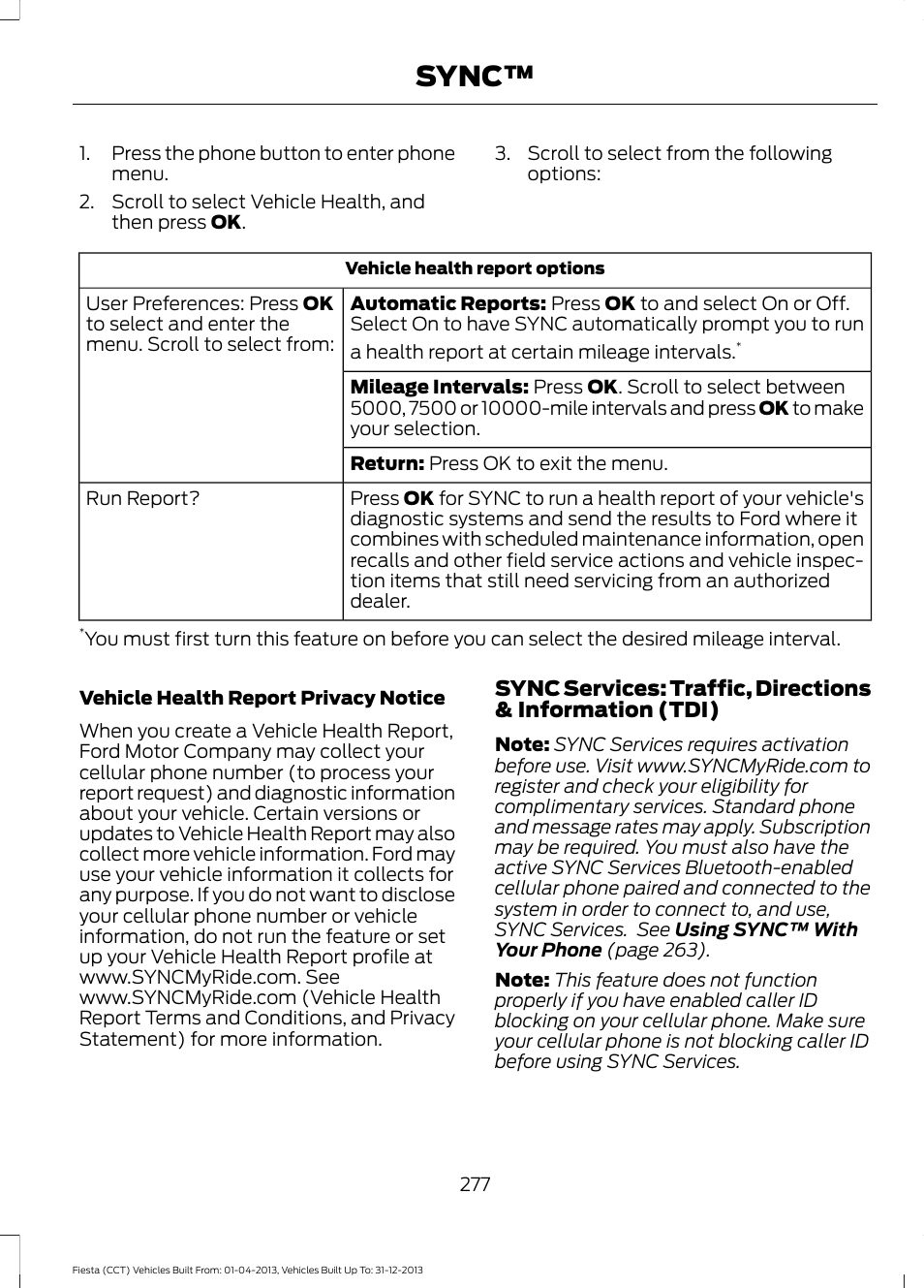 Sync | FORD 2014 Fiesta v.2 User Manual | Page 280 / 398