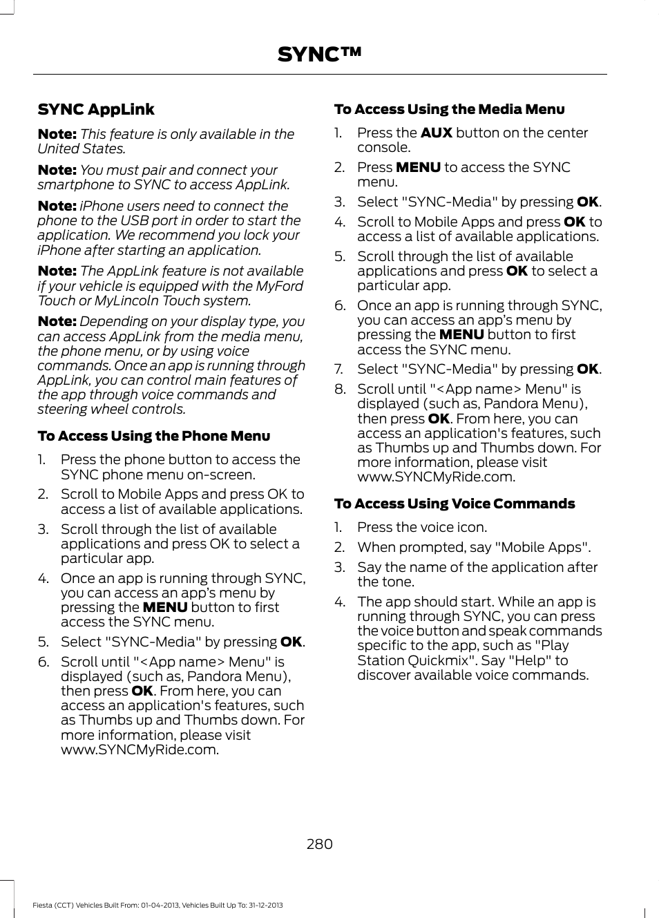 Sync | FORD 2014 Fiesta v.2 User Manual | Page 283 / 398