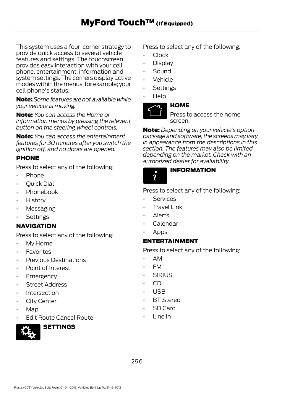 Myford touch | FORD 2014 Fiesta v.2 User Manual | Page 299 / 398