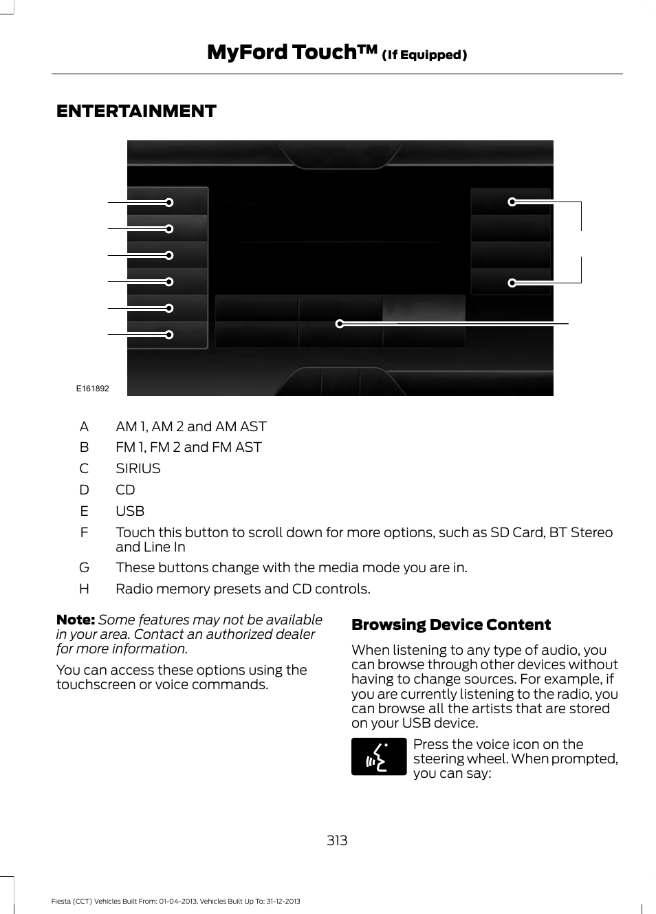 Entertainment, Myford touch | FORD 2014 Fiesta v.2 User Manual | Page 316 / 398