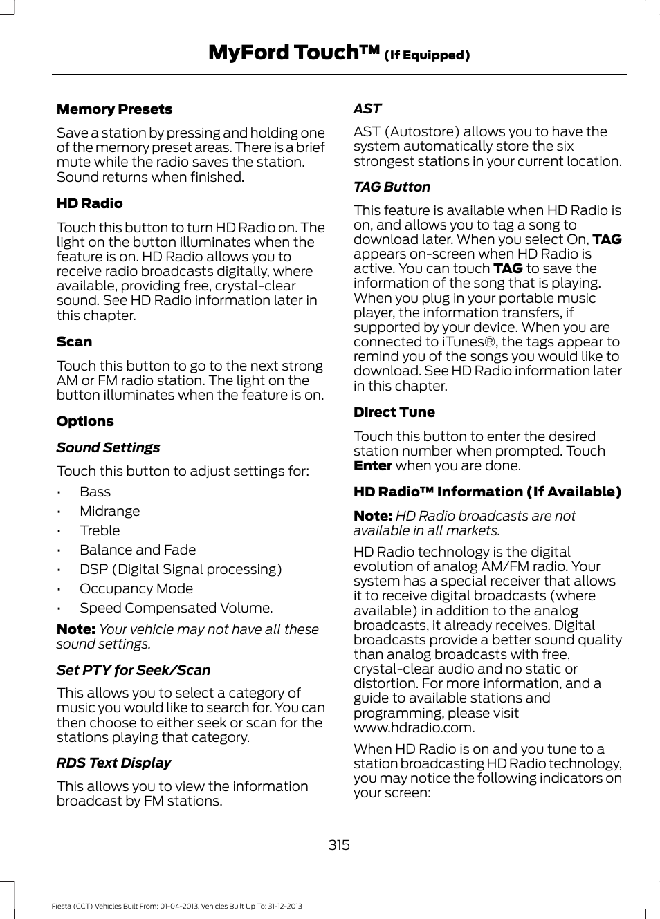 Myford touch | FORD 2014 Fiesta v.2 User Manual | Page 318 / 398