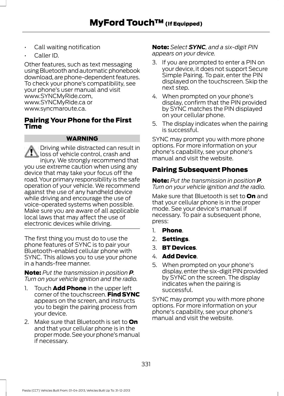 Myford touch | FORD 2014 Fiesta v.2 User Manual | Page 334 / 398