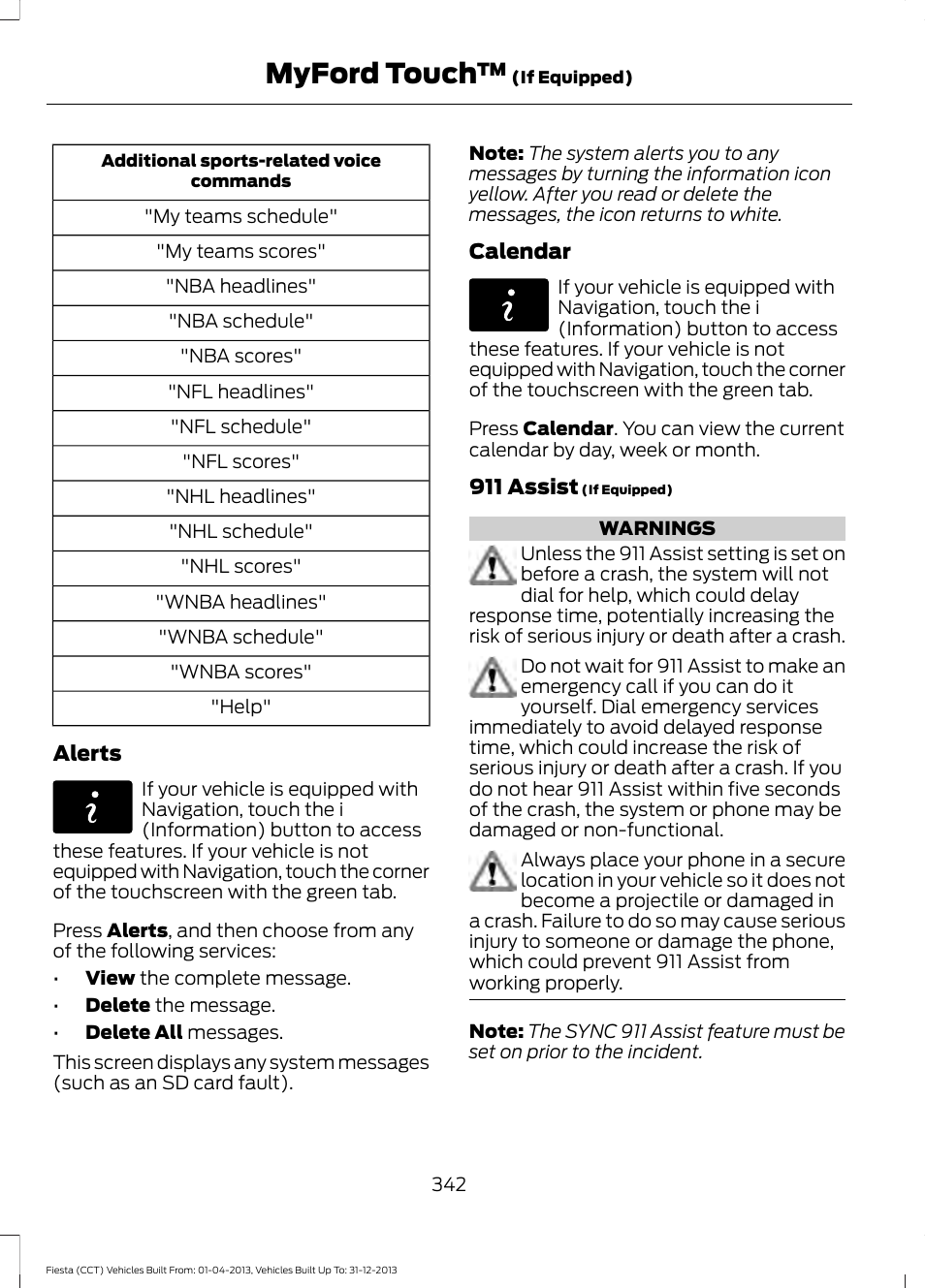 Myford touch | FORD 2014 Fiesta v.2 User Manual | Page 345 / 398