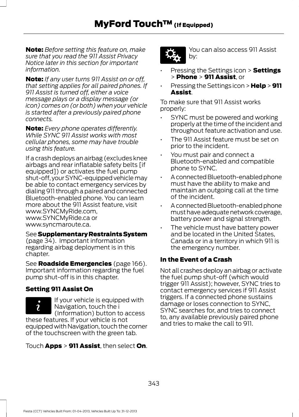Myford touch | FORD 2014 Fiesta v.2 User Manual | Page 346 / 398