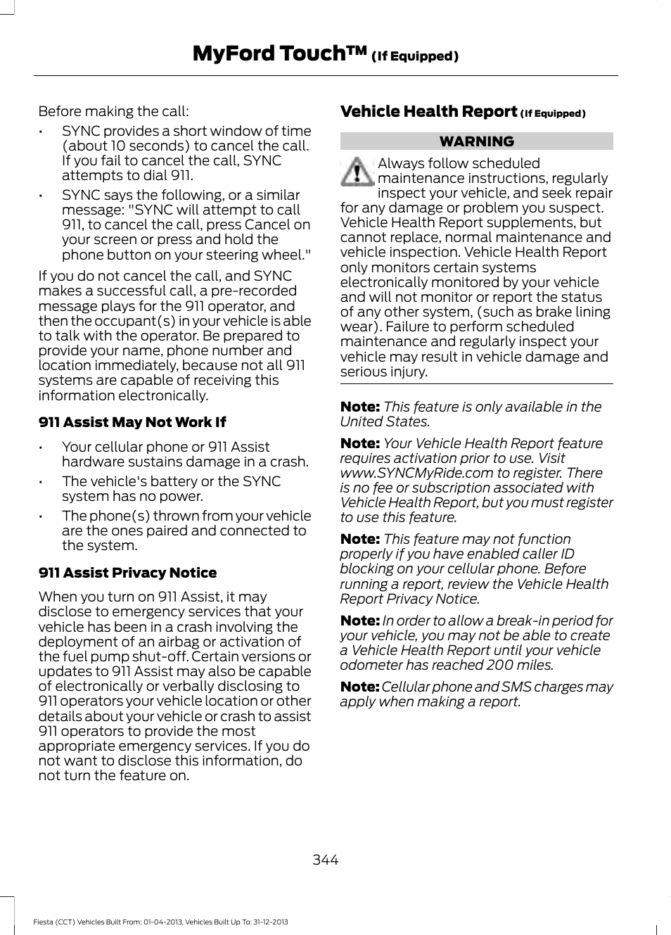 Myford touch | FORD 2014 Fiesta v.2 User Manual | Page 347 / 398