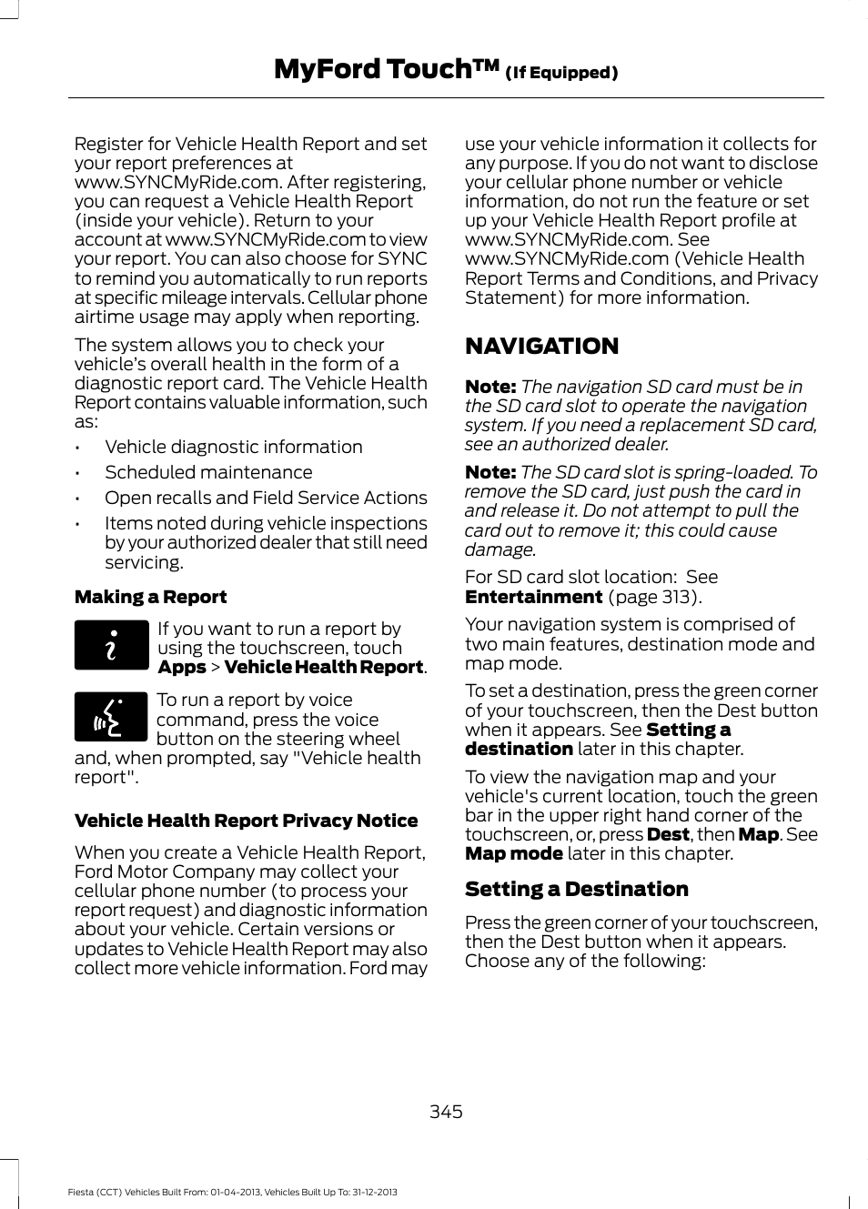 Navigation, Myford touch | FORD 2014 Fiesta v.2 User Manual | Page 348 / 398