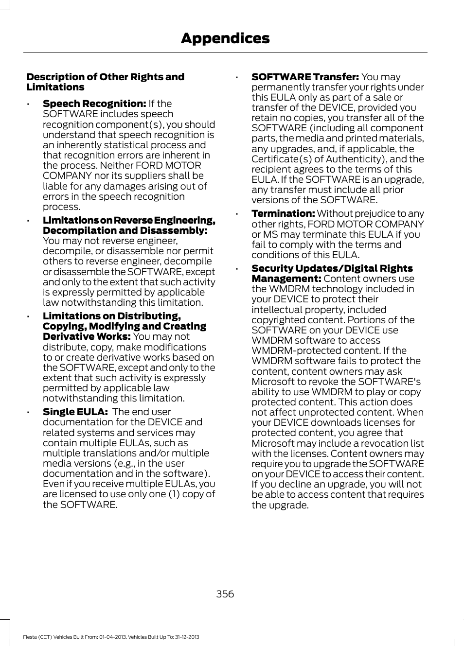 Appendices | FORD 2014 Fiesta v.2 User Manual | Page 359 / 398