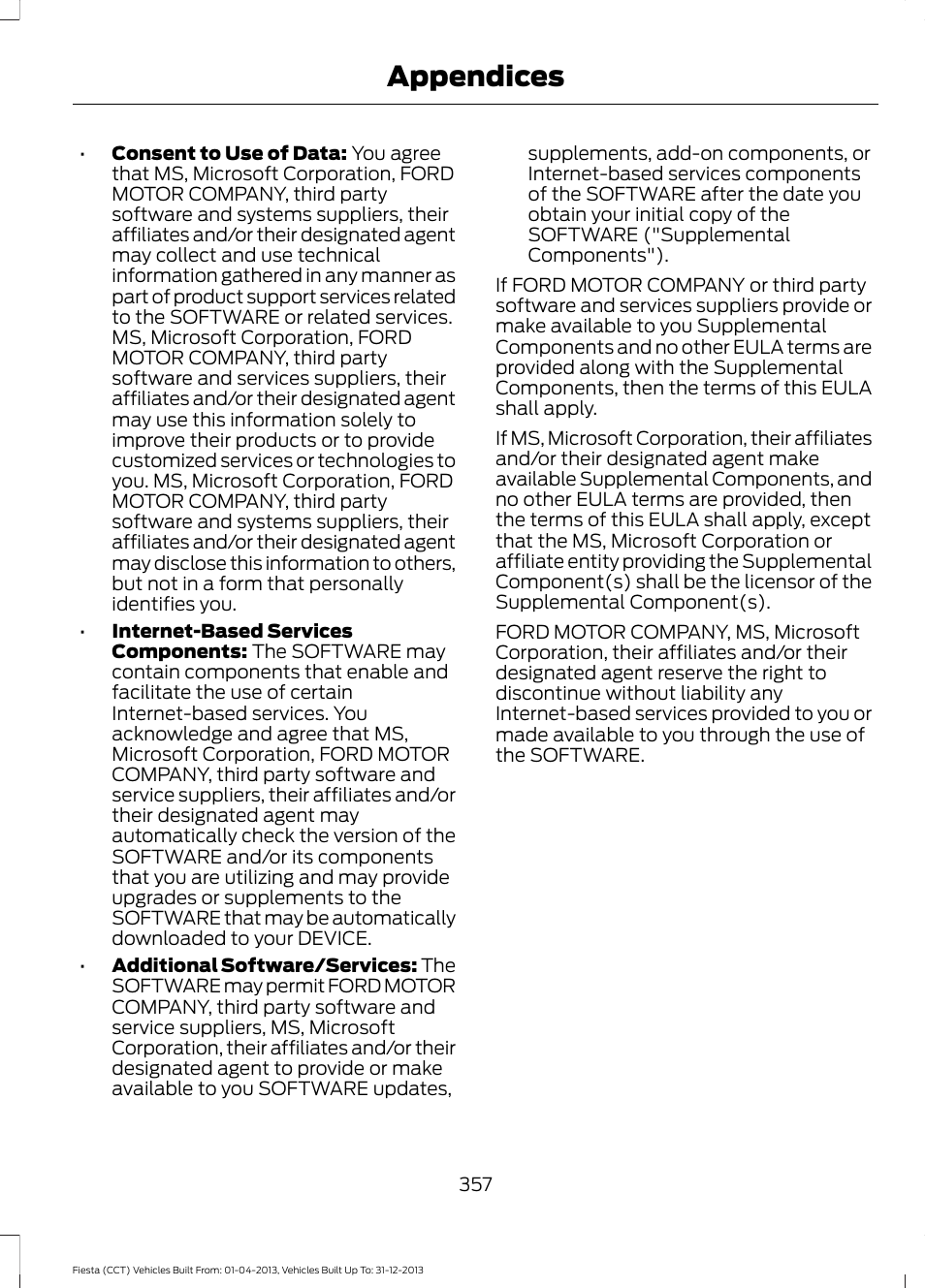 Appendices | FORD 2014 Fiesta v.2 User Manual | Page 360 / 398
