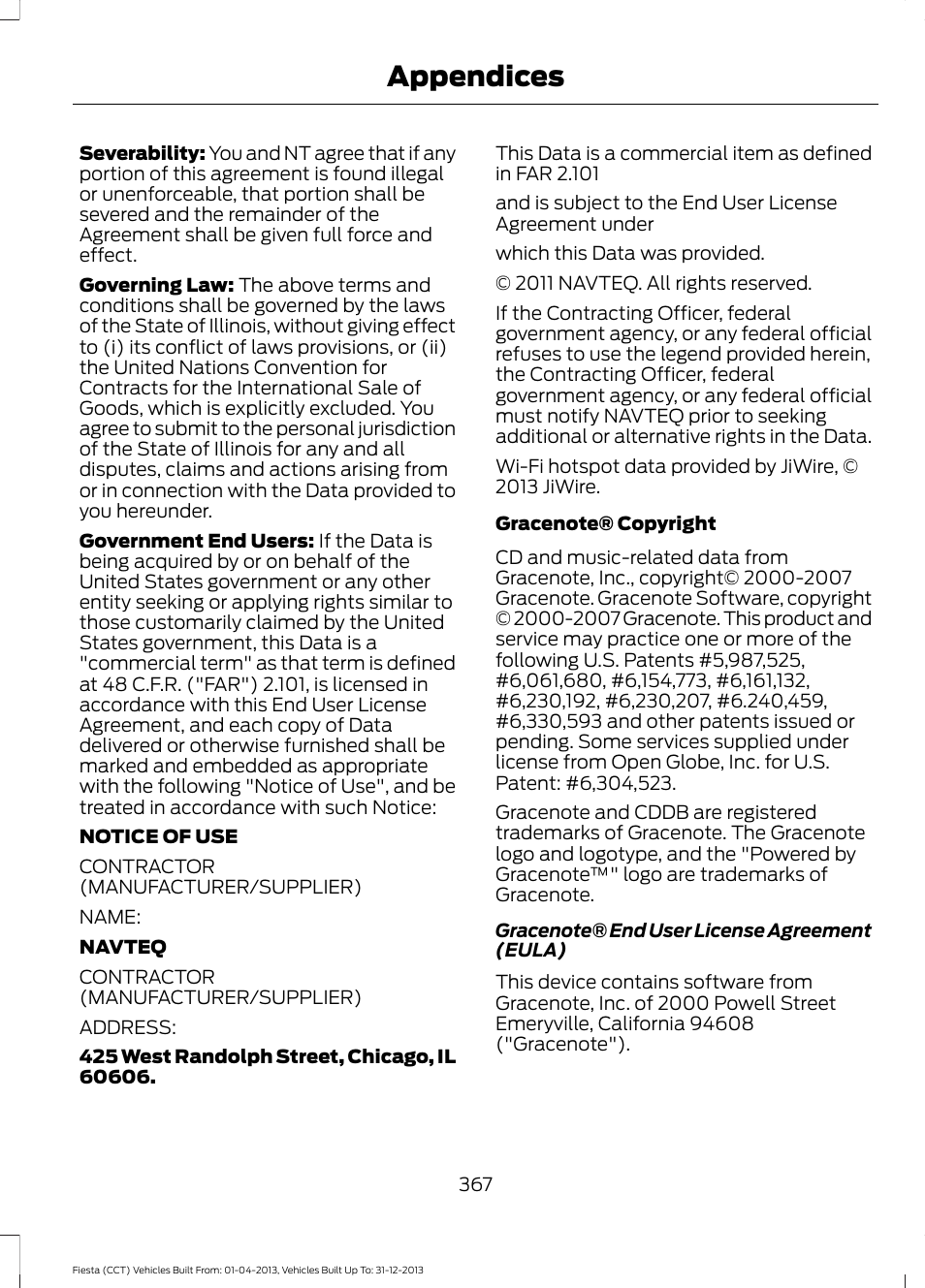 Appendices | FORD 2014 Fiesta v.2 User Manual | Page 370 / 398