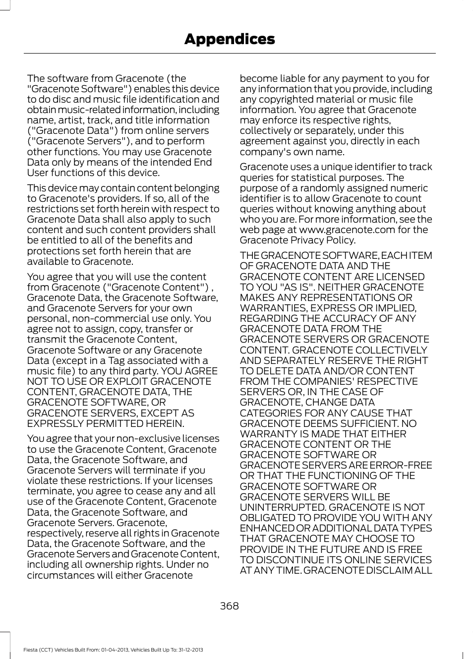 Appendices | FORD 2014 Fiesta v.2 User Manual | Page 371 / 398