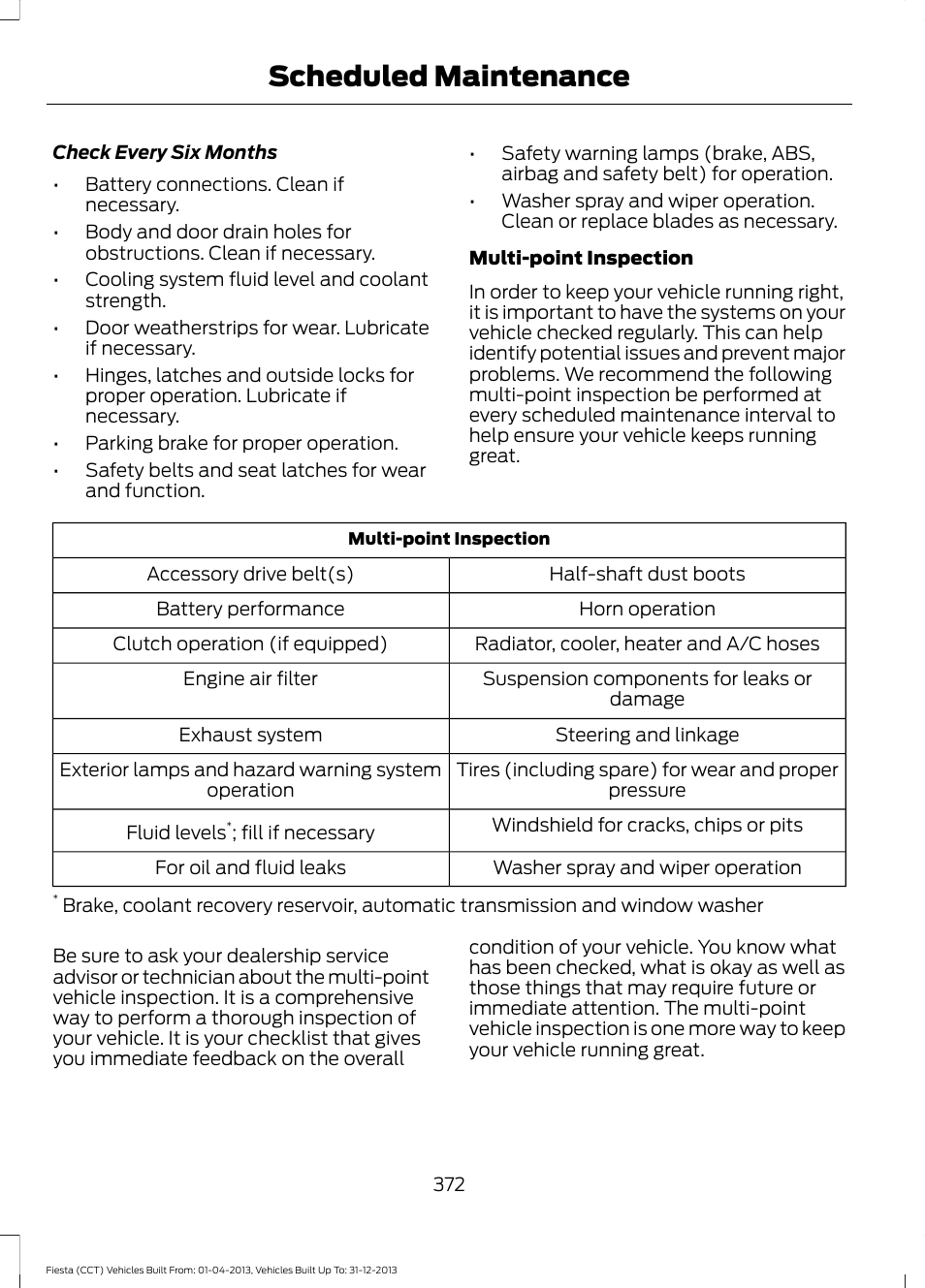 Scheduled maintenance | FORD 2014 Fiesta v.2 User Manual | Page 375 / 398