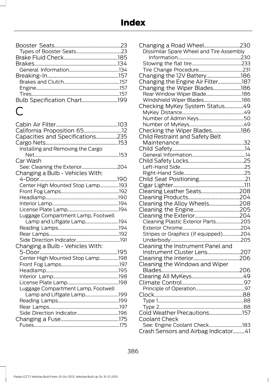 Index | FORD 2014 Fiesta v.2 User Manual | Page 389 / 398
