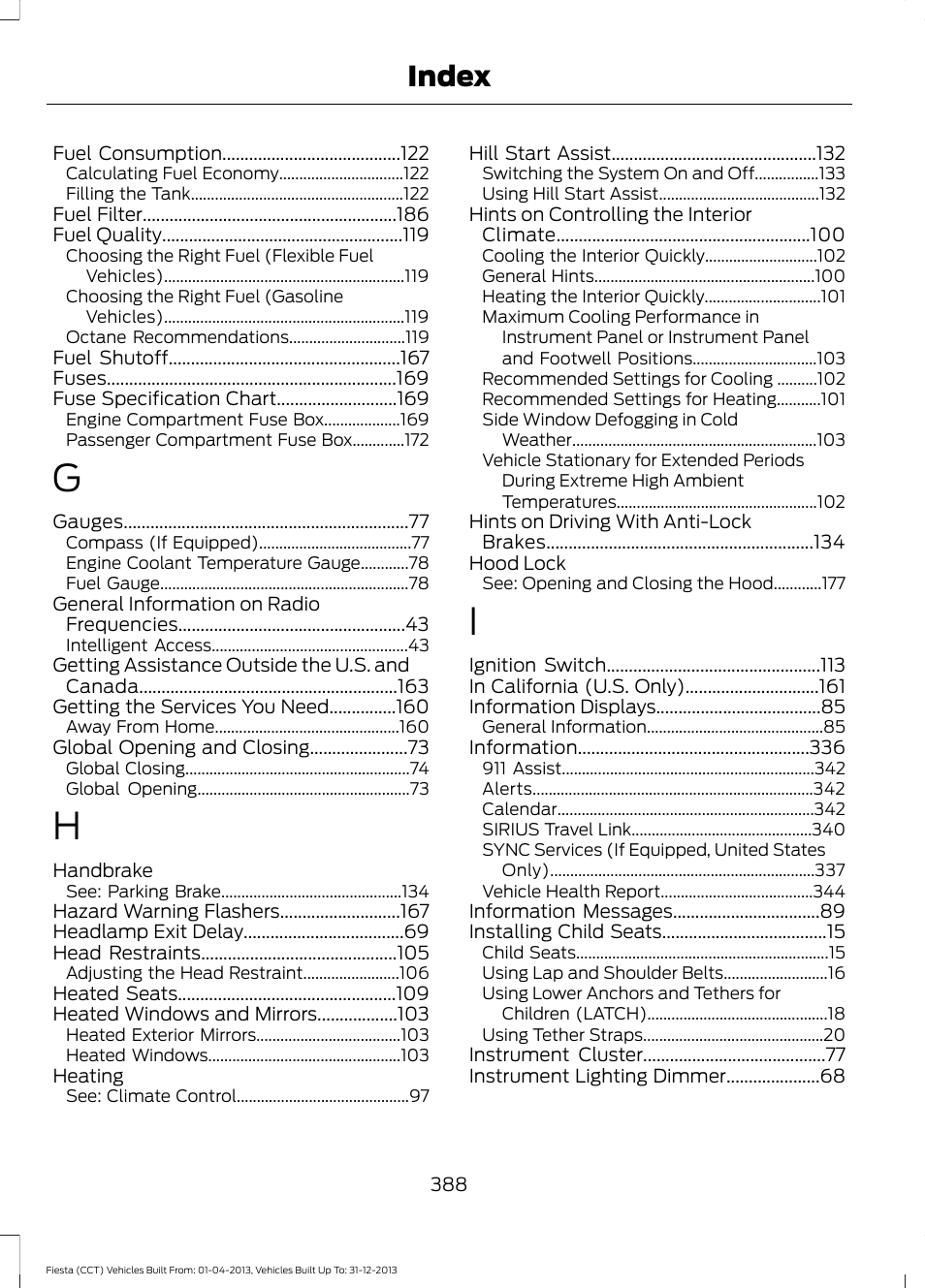 Index | FORD 2014 Fiesta v.2 User Manual | Page 391 / 398