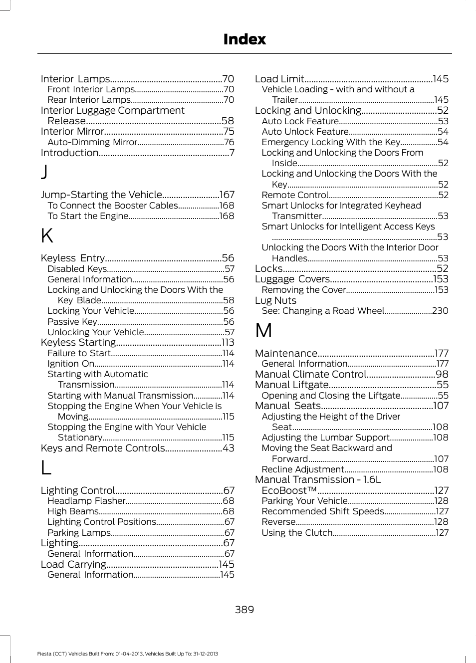 Index | FORD 2014 Fiesta v.2 User Manual | Page 392 / 398