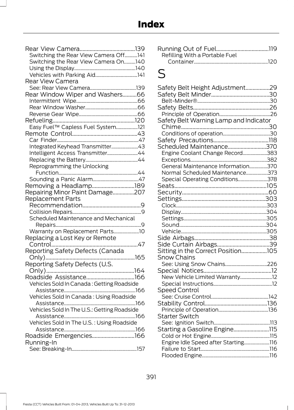 Index | FORD 2014 Fiesta v.2 User Manual | Page 394 / 398