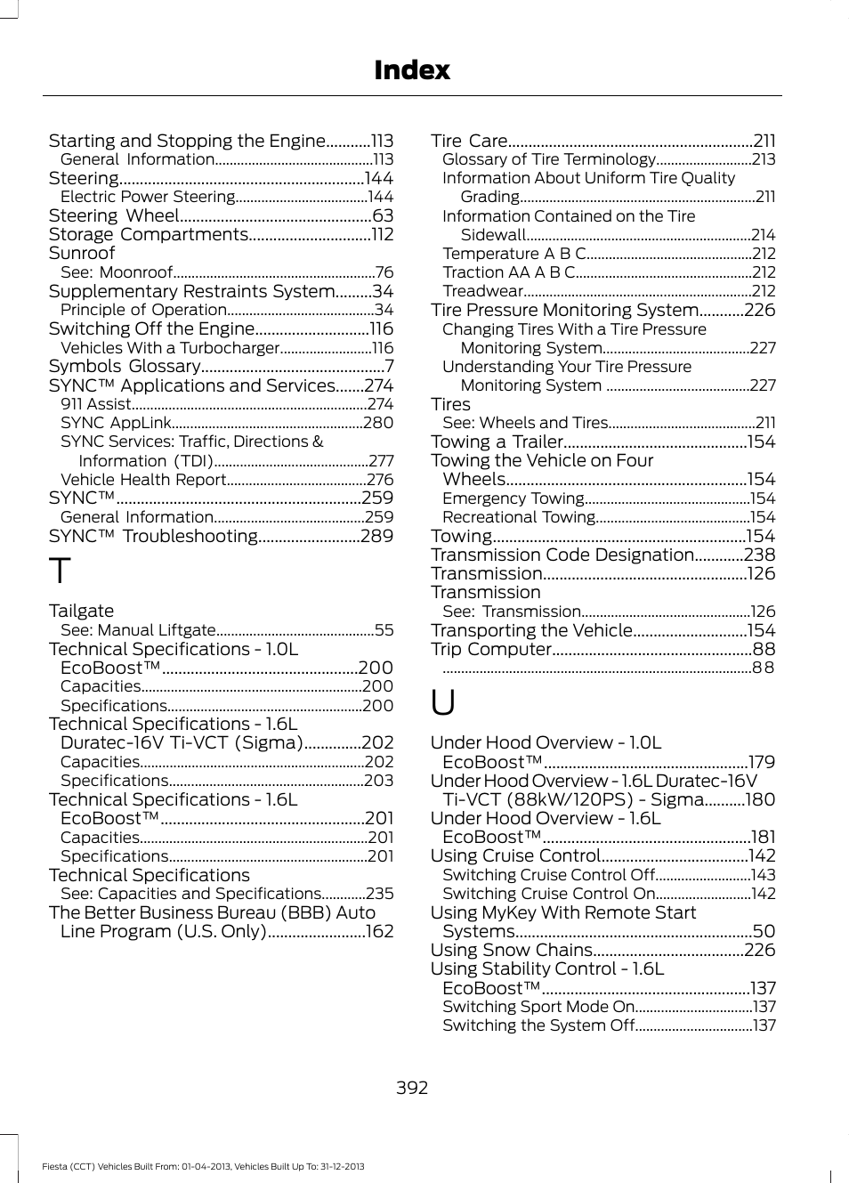Index | FORD 2014 Fiesta v.2 User Manual | Page 395 / 398