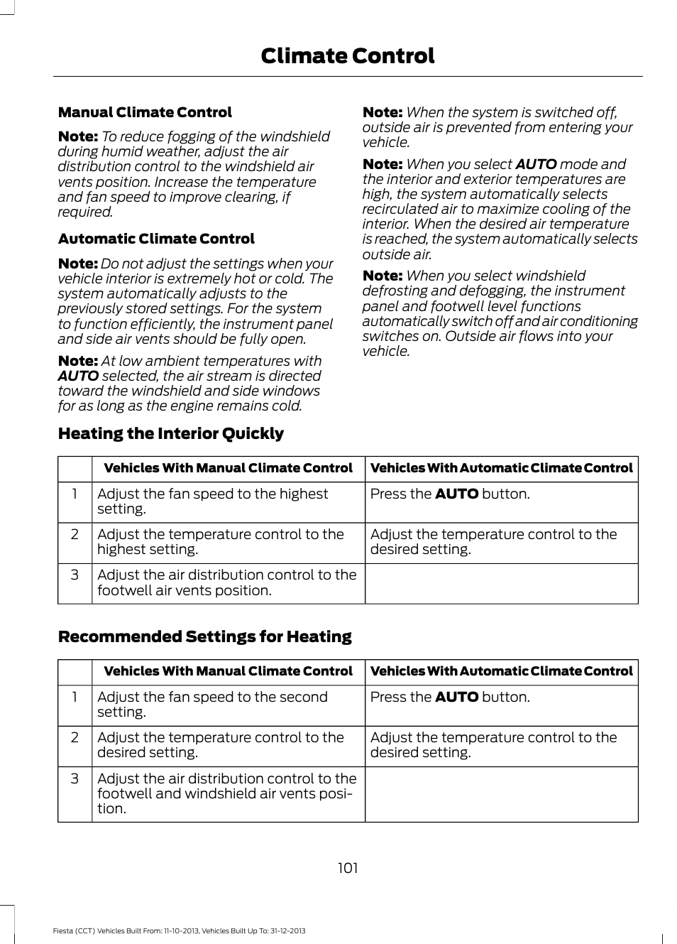 Climate control | FORD 2014 Fiesta v.3 User Manual | Page 104 / 400