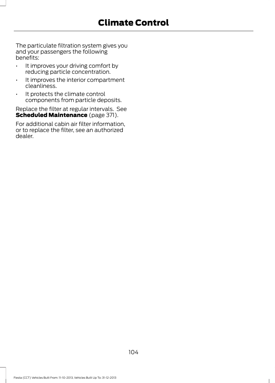 Climate control | FORD 2014 Fiesta v.3 User Manual | Page 107 / 400