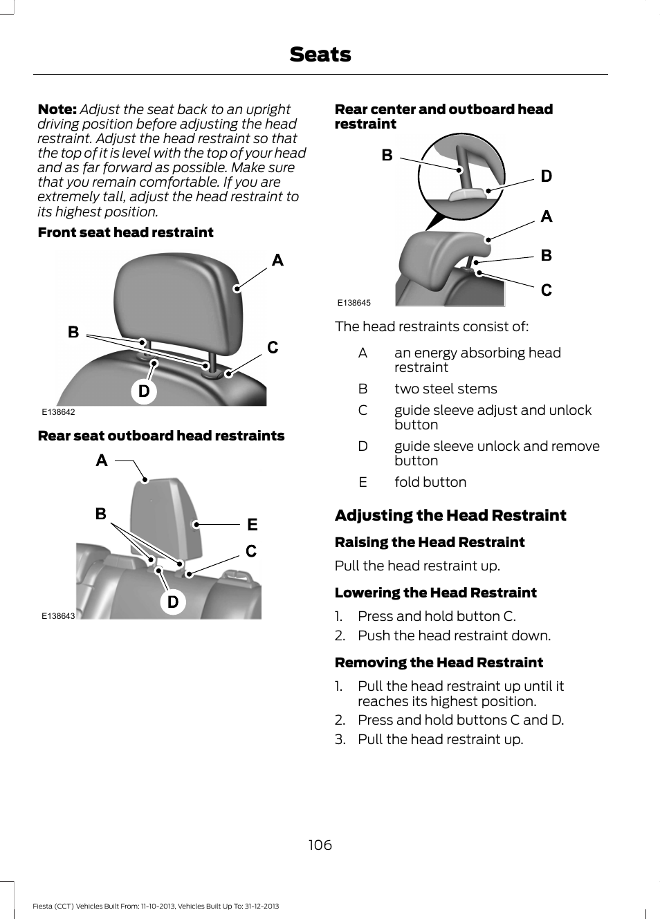 Seats | FORD 2014 Fiesta v.3 User Manual | Page 109 / 400
