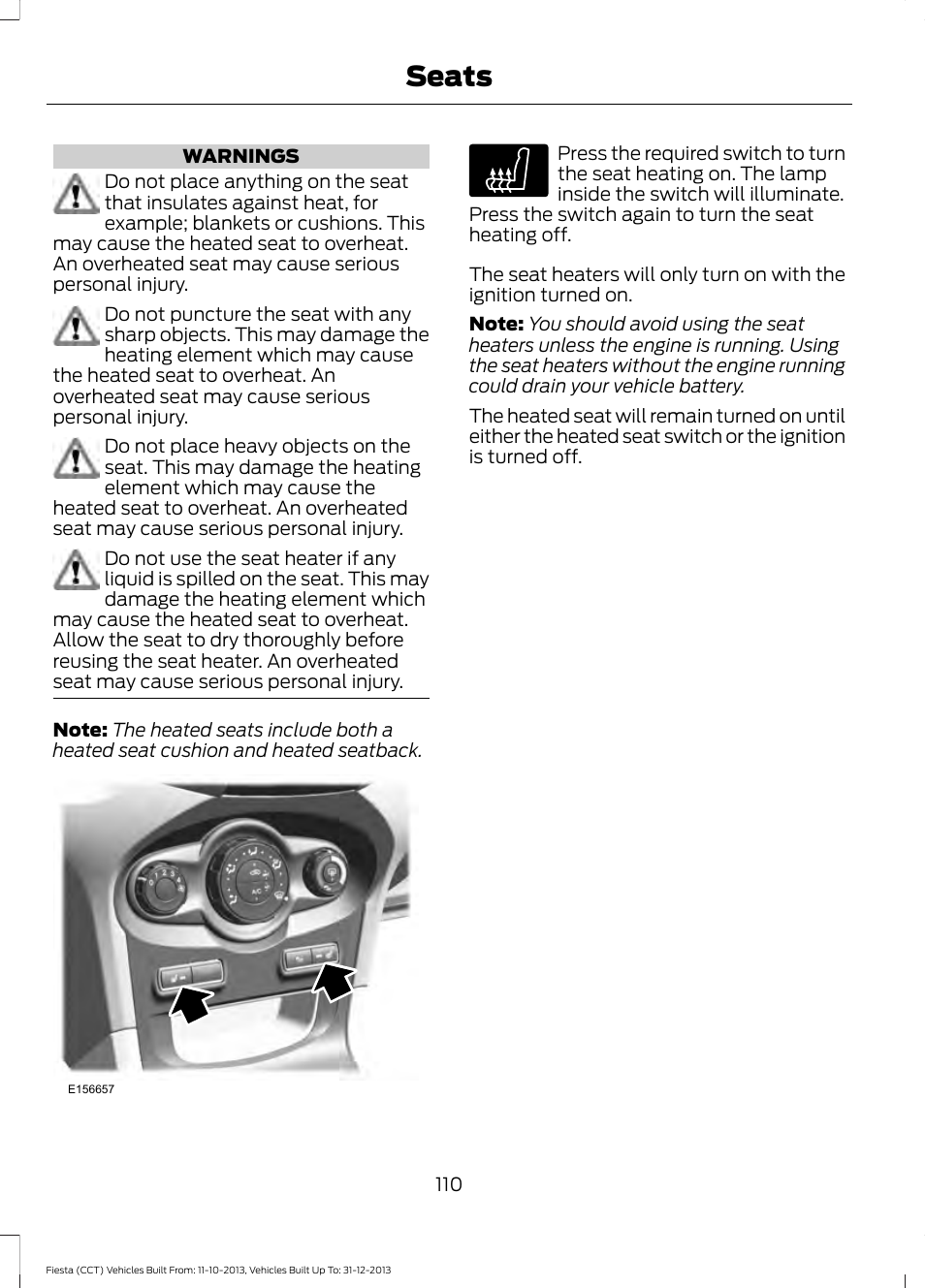 Seats | FORD 2014 Fiesta v.3 User Manual | Page 113 / 400