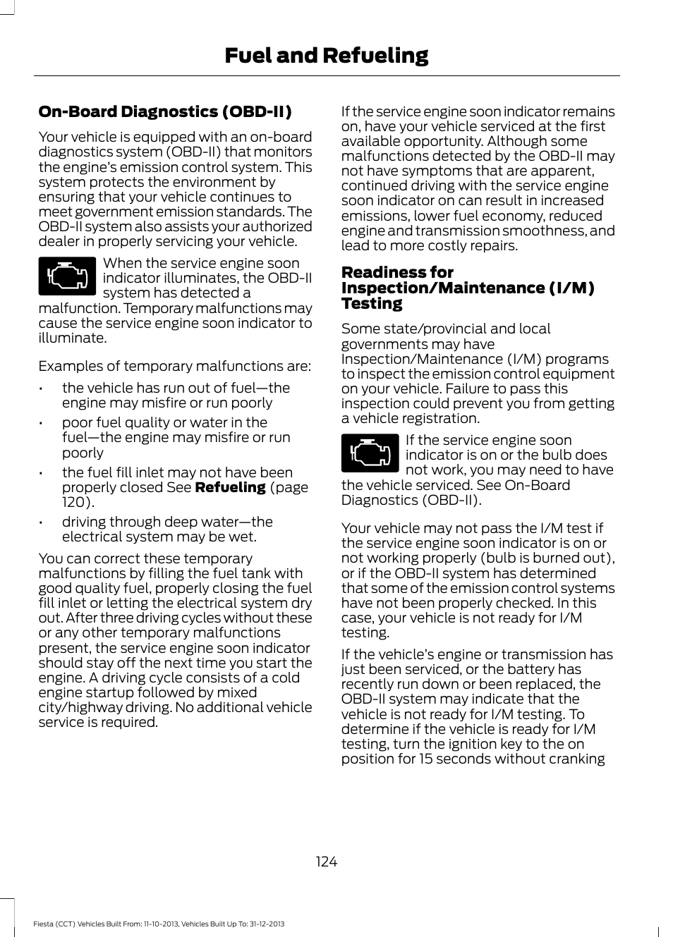 Fuel and refueling | FORD 2014 Fiesta v.3 User Manual | Page 127 / 400