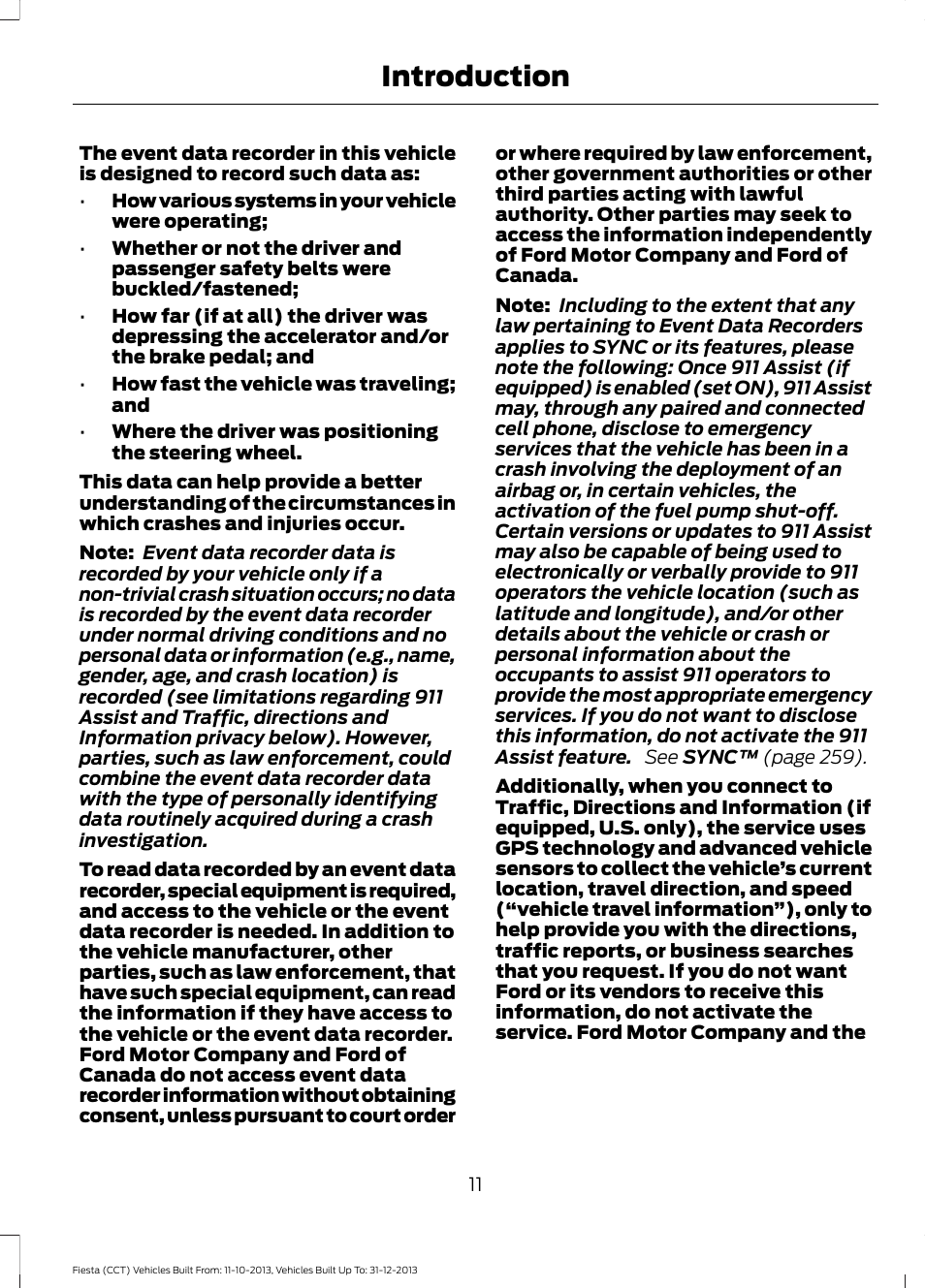 Introduction | FORD 2014 Fiesta v.3 User Manual | Page 14 / 400
