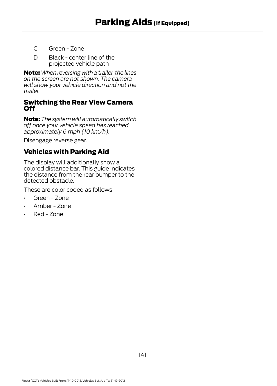 Parking aids | FORD 2014 Fiesta v.3 User Manual | Page 144 / 400