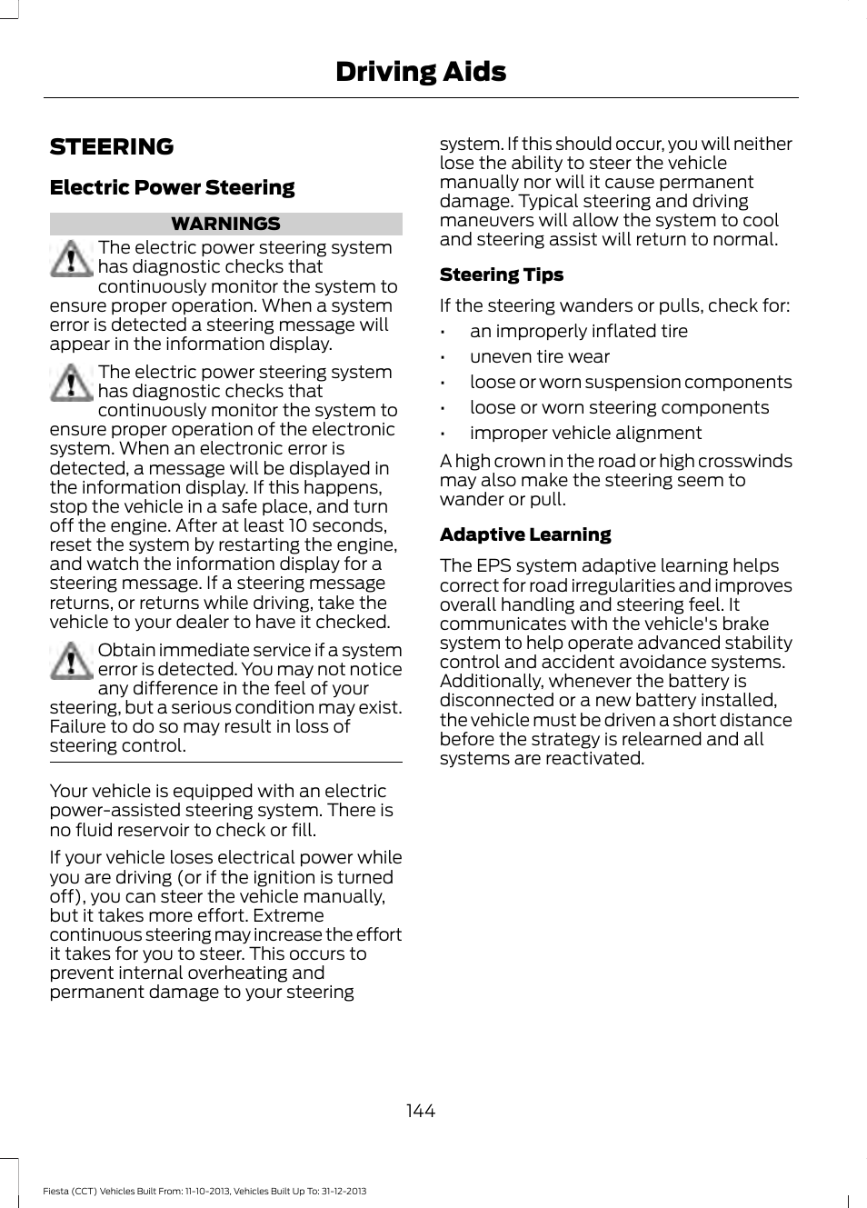 Driving aids, Steering | FORD 2014 Fiesta v.3 User Manual | Page 147 / 400