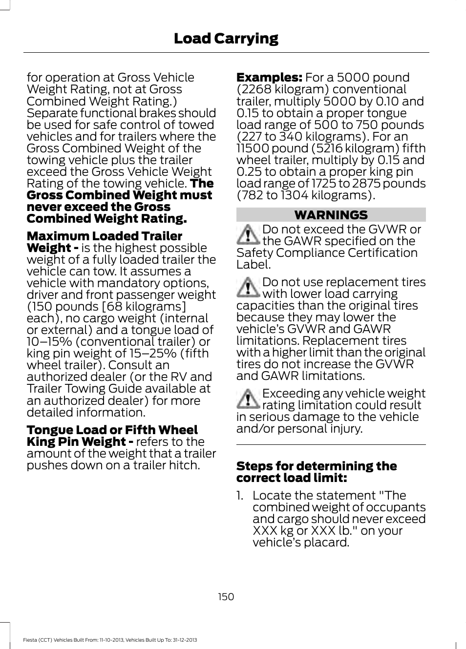 Load carrying | FORD 2014 Fiesta v.3 User Manual | Page 153 / 400