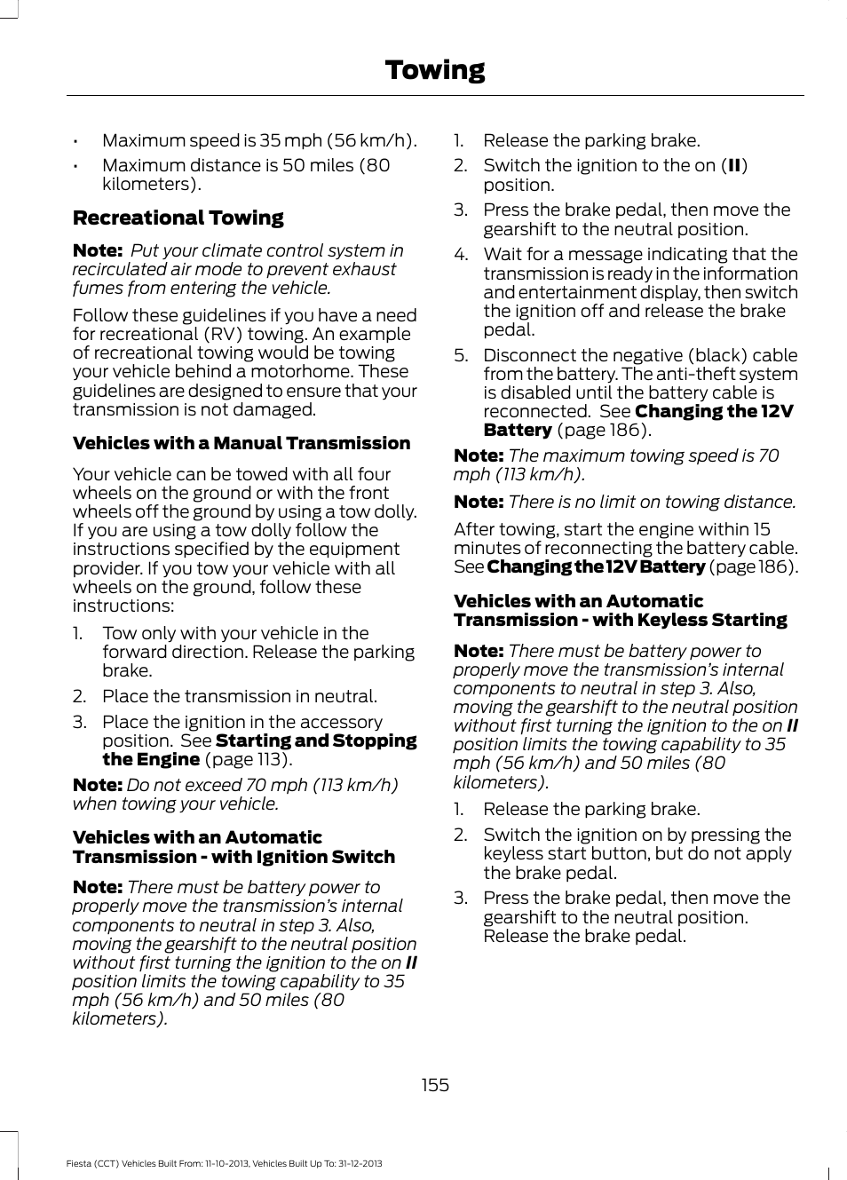 Towing | FORD 2014 Fiesta v.3 User Manual | Page 158 / 400
