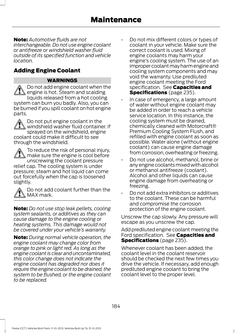 Maintenance | FORD 2014 Fiesta v.3 User Manual | Page 187 / 400