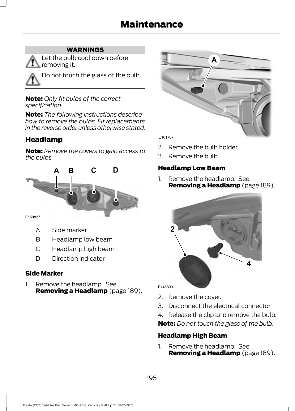 Maintenance, Ba c d | FORD 2014 Fiesta v.3 User Manual | Page 198 / 400