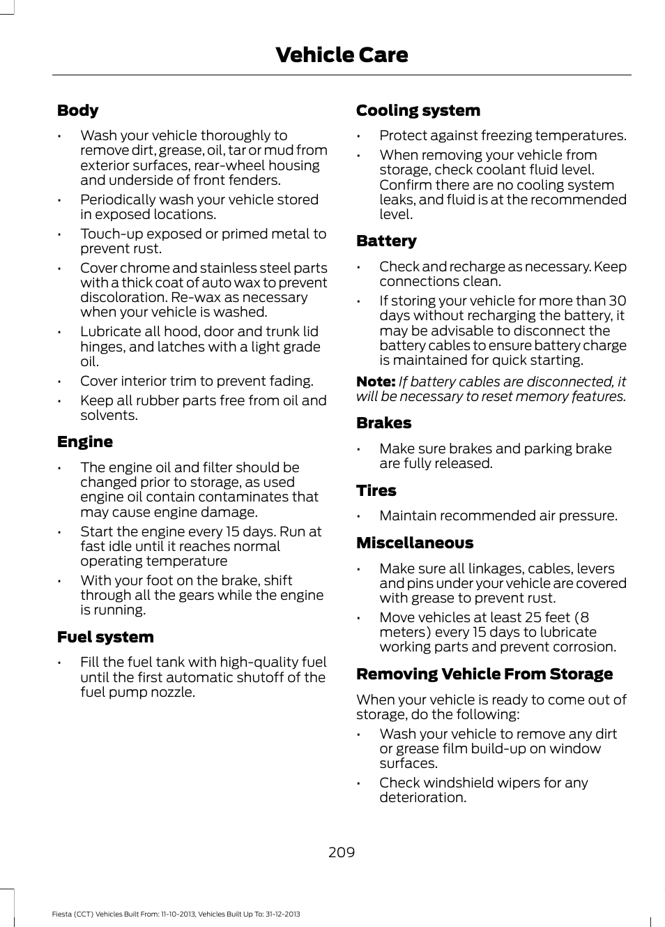 Vehicle care | FORD 2014 Fiesta v.3 User Manual | Page 212 / 400