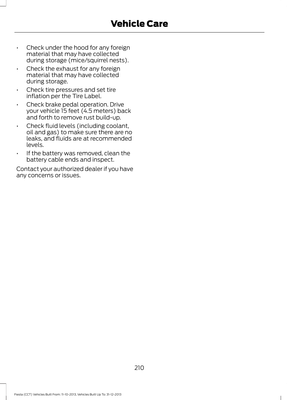 Vehicle care | FORD 2014 Fiesta v.3 User Manual | Page 213 / 400
