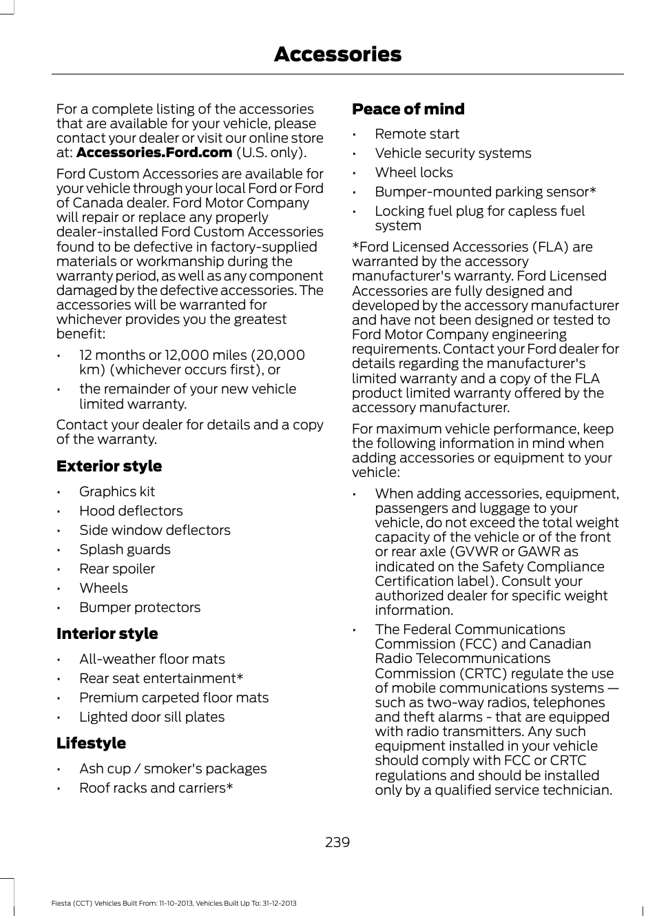 Accessories | FORD 2014 Fiesta v.3 User Manual | Page 242 / 400