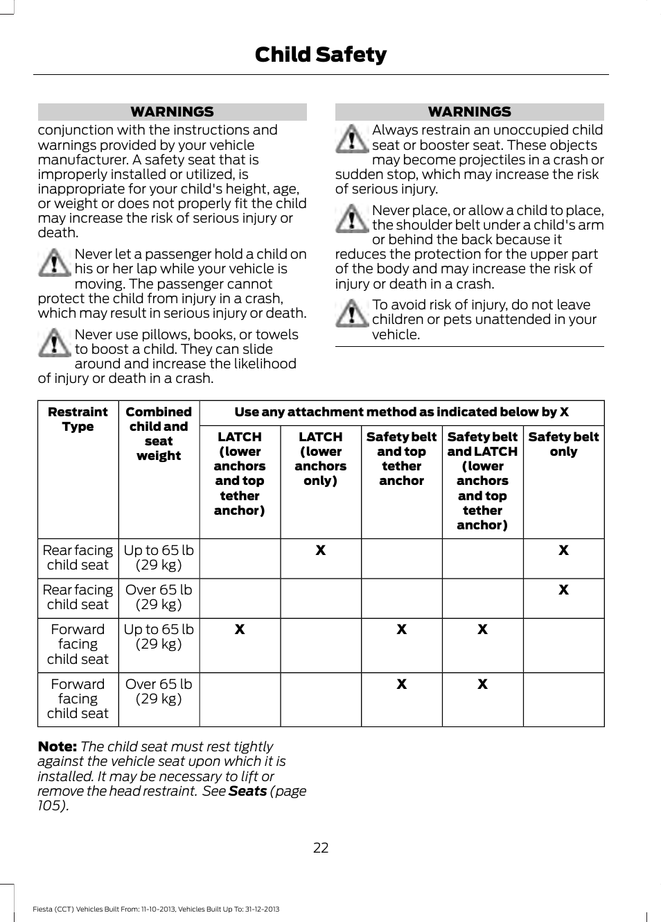 Child safety | FORD 2014 Fiesta v.3 User Manual | Page 25 / 400