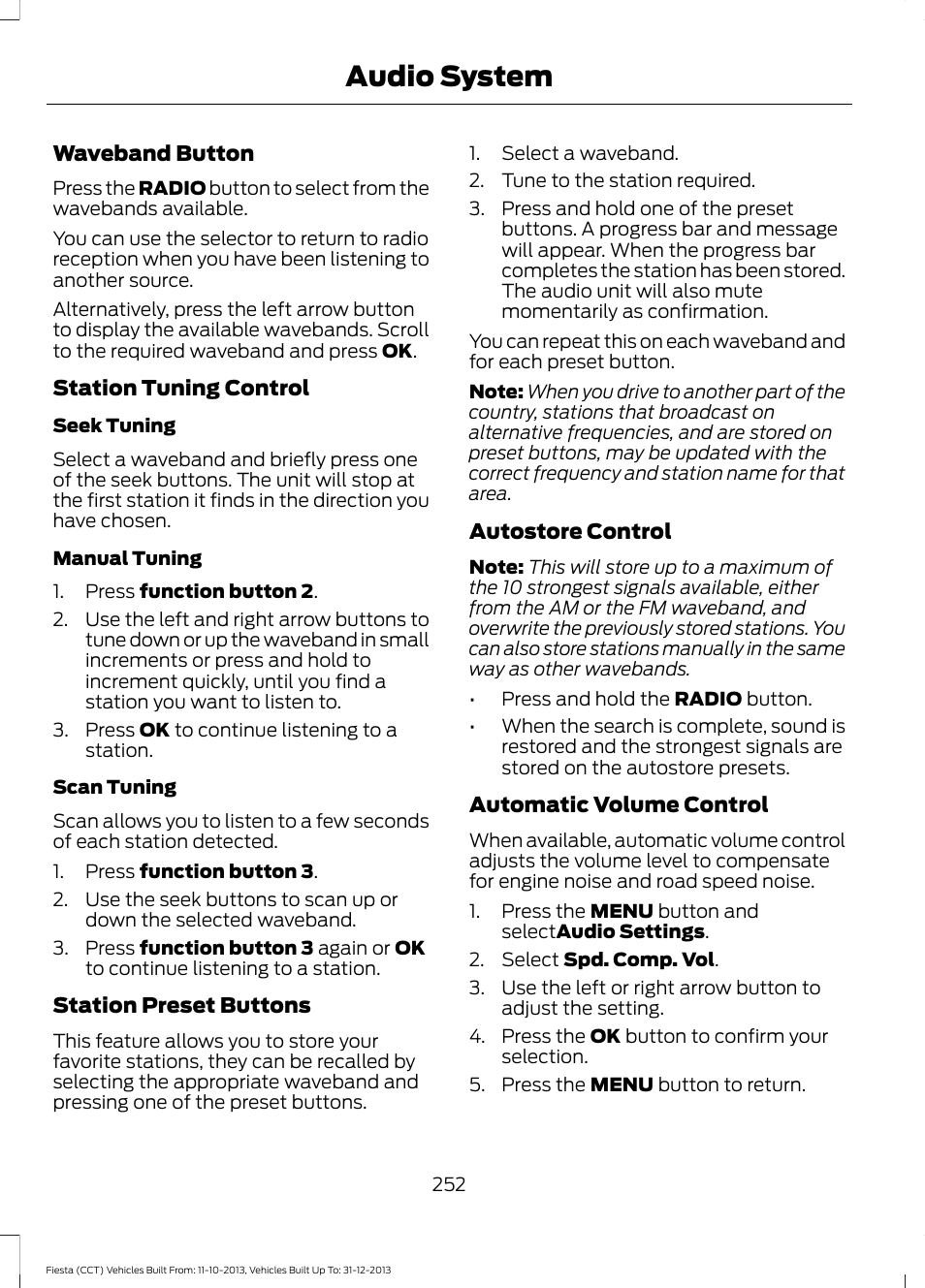 Audio system | FORD 2014 Fiesta v.3 User Manual | Page 255 / 400