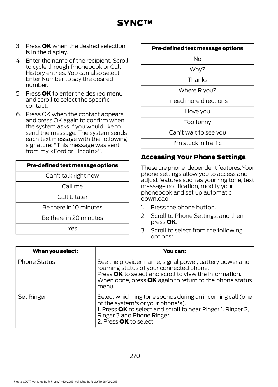 Sync | FORD 2014 Fiesta v.3 User Manual | Page 273 / 400
