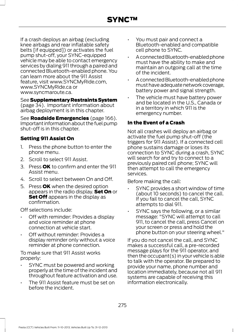 Sync | FORD 2014 Fiesta v.3 User Manual | Page 278 / 400