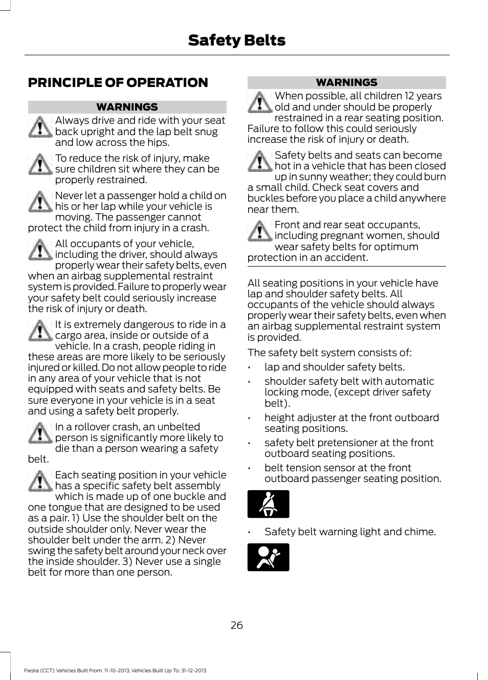 Safety belts, Principle of operation | FORD 2014 Fiesta v.3 User Manual | Page 29 / 400