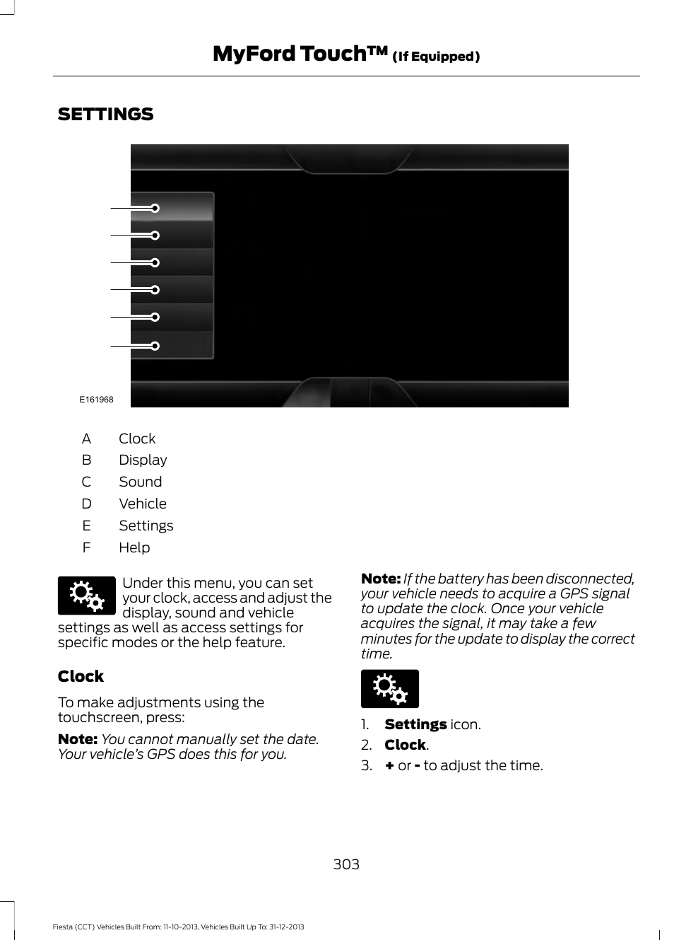 Settings, Myford touch | FORD 2014 Fiesta v.3 User Manual | Page 306 / 400