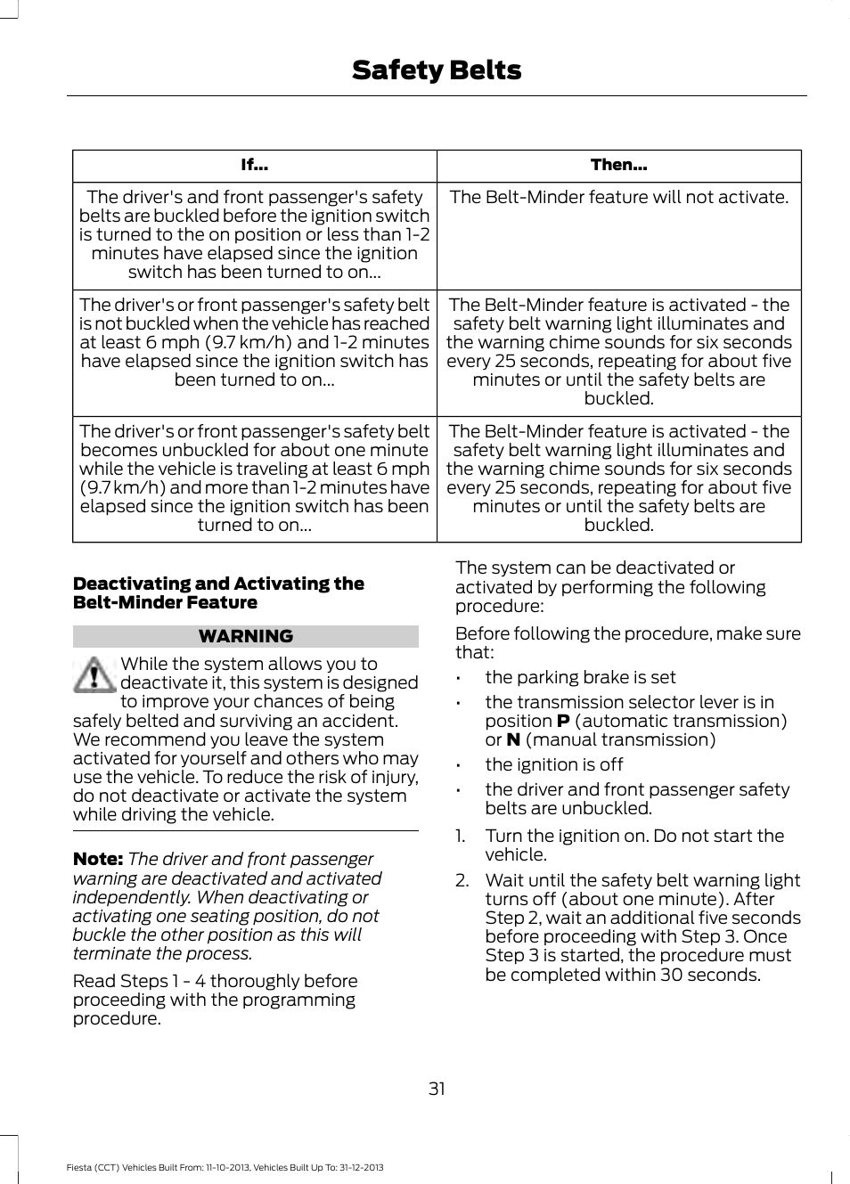 Safety belts | FORD 2014 Fiesta v.3 User Manual | Page 34 / 400